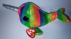 Peluche Ty Beanie Boos Nori Narval Ballena Arco Iris Brillante Ojos Grandes 10" Relleno Nuevo con Etiquetas - Imagen 1 de 5