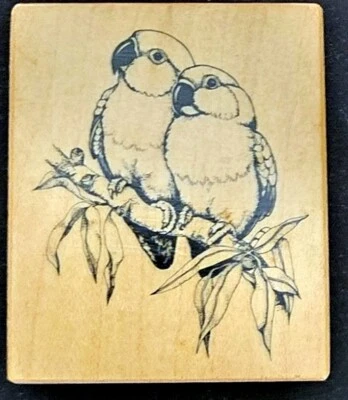 Sello de goma PSX Designs 1998 G-286 dos pájaros periquitos sentados en la rama Foto 1 de 2