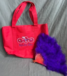 Red Hat Society Tote Bag RED HAT DIVA with Purple Feather Hand Held Fan - Picture 1 of 5