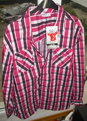 Hemd Bluse, Herren +  Damen pink-schwarz-weiß-kar., Tracht +  Gr. 41/42, L, neu - Bild 1 von 3