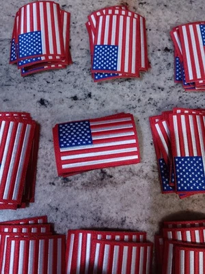 Vintage 180 Piece USA American Flag Red Border Embroidered Patches 3"x2" Iron-on - Image 1 of 4
