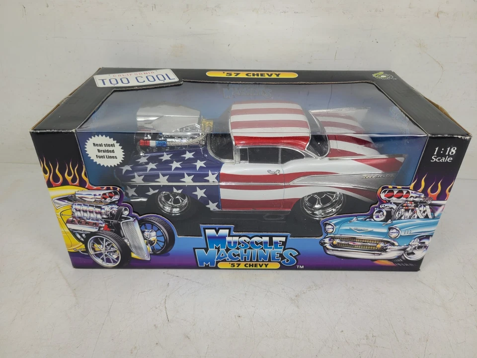 American Muscle Machines 1957 Chevy Red White Blue Flag Style USA Patriotic 1 18