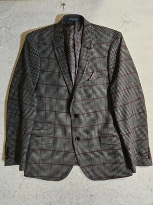 Blazer Paisley y Gris Calce Ajustado Gris y Granate Cuadros Dos Botones Para Hombre 46 Reg Foto 1 de 4