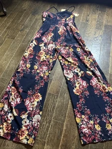 Band of Gypsies blau Blumen Spaghettiträger integrierter BH Overall Medium Neu mit Etikett - Bild 1 von 5