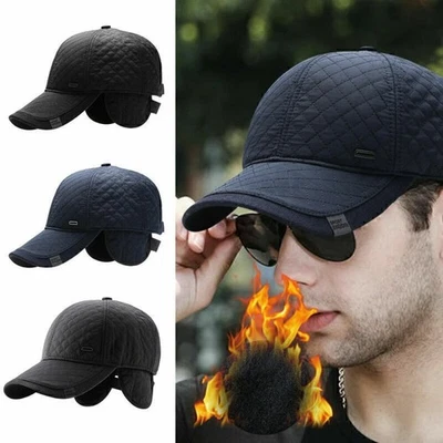 MARKENLOS Basecap Baseballcap Schirmmütze Wintercap mit Ohrenklappen Leder Kappe Herren