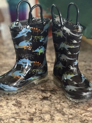 Dinosaurs Western Chief Rain Boots Size 5c Toddler Light Up Green Blue - Image 1 of 3