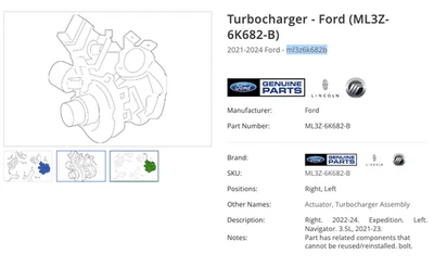 Nuevo Cargador Turbo Original Ford 3.5L 2021-2024 Expedition F-150 Navigator V6 OEM Foto 1 de 4