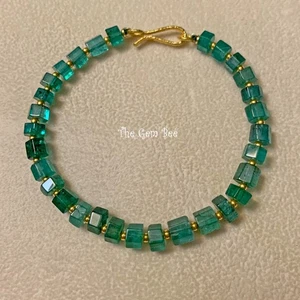 Pulsera 40ct Zambia Esmeralda Faceta Hexagonal Cristal Cilindro Oro 18k Cuentas 7" - Imagen 1 de 9