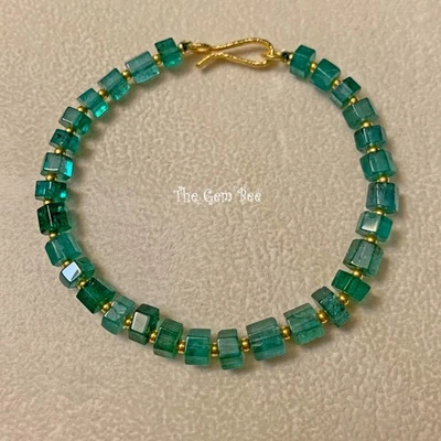 Brazalete 40ct Zambia Esmeralda Faceta Hexagonal Cristal Cilindro Oro 18k Cuentas 7" Foto 1 de 4