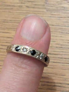 Halb-Ewigkeitsring 9 kt 1,78 g Gold Diamant und Saphir Größe L Vintage gepunzt - Bild 1 von 13