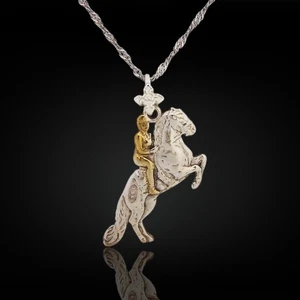 Horse Pendant – 925 Silver with Gold Detail Equestrian Sports Necklace Design - Picture 1 of 13