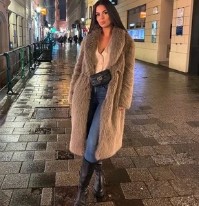 ZARA FW24 NEW WOMAN LONG FAUX FUR COAT TAUPE GREY S,M 6318/243 - Picture 1 of 7