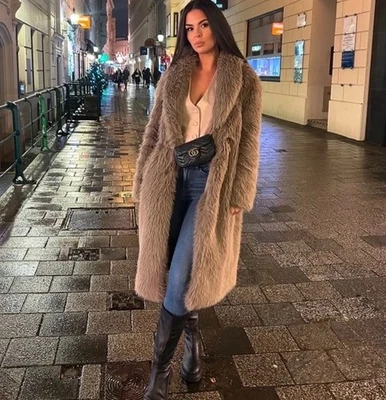 ZARA FW24 NEW WOMAN LONG FAUX FUR COAT TAUPE GREY S,M 6318/243 - Image 1 of 4