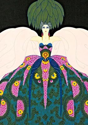 *** GLAMOUR / FASHION ART ***  (ERTE)  ~ (8" X 10") ~  ** GREEN MATTING **  #10 - Image 1 of 4