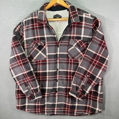 Camisa de franela XXL Freedom Foundry para hombre Sherpa forrada con botones a cuadros gris rojo Foto 1 de 4