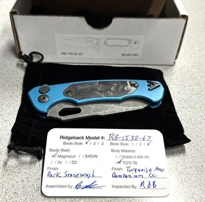Dead Reckon Knives Ridgeback Integral, Turq. camo carbon/Alum/Magnacut  New - Image 1 of 4