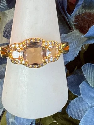 RBP 2132 Talla 10 Tres Piedras Topacio Marrón Claro y Blanco en Triple Placa Oro 18k Foto 1 de 4