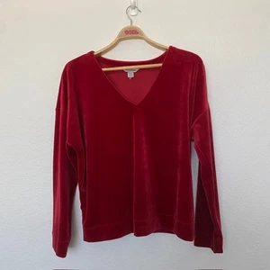 Tommy Bahama Wine Red Velour Long Sleeve V-Neck Top Loose Fit Holiday Women XL - Picture 1 of 16