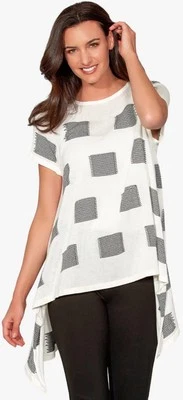 Женский свитер туника Stella Carakasi Lazy Days белый черный асимметричный короткий рукав L - Изображение 1 из 4