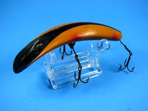Vintage Helin Flatfish T4 Black, White & Orange  4" Wooden Lure 4 Trebble Hooks - Picture 1 of 5