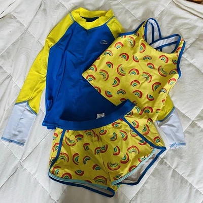 L.L. Bean плавать комплект размер 8 - Rash guard, танкини, шорты радужный принт - Изображение 1 из 4