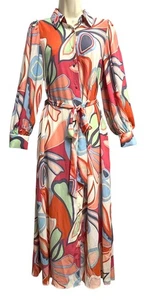 Alexis Target Maxikleid Damen klein abstrakt Gürtel Ballon L/S Retro Boho - Bild 1 von 13