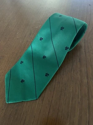 Gravata masculina vintage Alynn poliéster verde e azul trevo trevo - Imagem 1 de 3