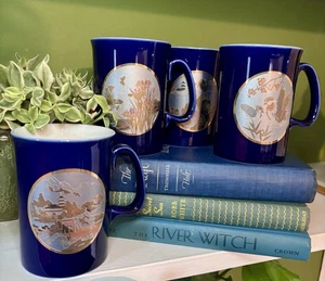 Vintage Porcelain Coffee Mugs Set 4 New In Box Art Of Chokin 24K Gold Japan - Picture 1 of 8
