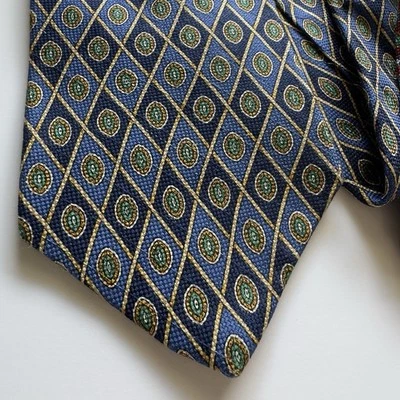 Corbata Tommy Hilfiger Para Hombre AOP Geométrica Tejida Seda Preppy Azul Dorado EE. UU. Foto 1 de 4