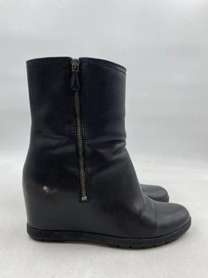 Botas Prada de cuero negro con cremallera con cuña W 10,5 Foto 1 de 4