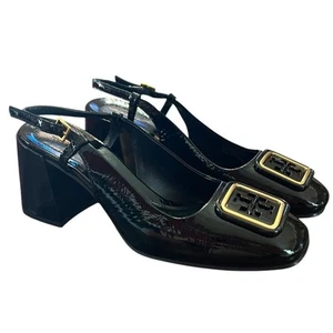 Tory Burch Georgia Bombé Leather Slingback Pump Low Heel Square Toe NEW 7.5 - Picture 1 of 9