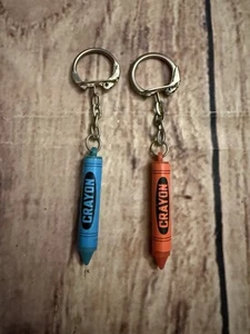 Vintage Buntstift Schlüsselanhänger Schlüsselring Kette Anhänger Hangtag rot blau 90er Y2K - Bild 1 von 3