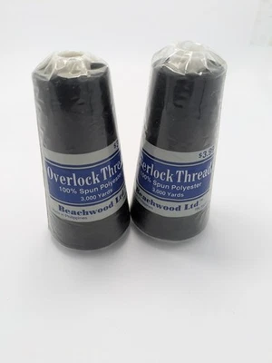 2 Cones Overlock Thread by Beachwood Ltd. 3000 yds/Each Black NEW - Image 1 of 4