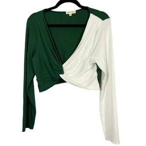 Top corto acanalado Moa Moa, talla XL, verde bosque y blanco torcido delantero, suéter,  - Imagen 1 de 5