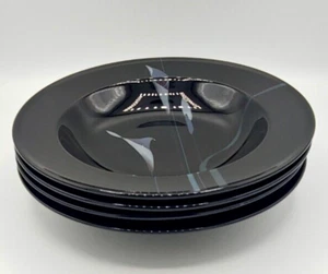 Mikasa Galleria Opus Black Calla Lily Rimmed Soup Salad Pasta Bowls Set of 4 - Picture 1 of 12