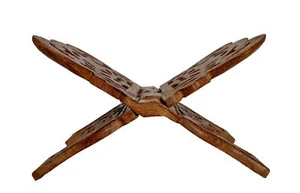 Vintage Hand Carved Wooden Rihal Wood Table-top Folding Book Holder 12-3/4" - Picture 1 of 10