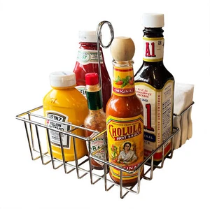 Square Wire Condiment Caddy Stand Salt Pepper Sugar Ketchup Organizer Caddy - Picture 1 of 8