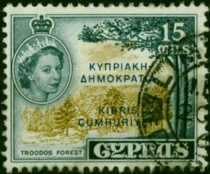 Cyprus 1960 15m Olive-Green & Indigo SG192a Fine Used - Picture 1 of 1