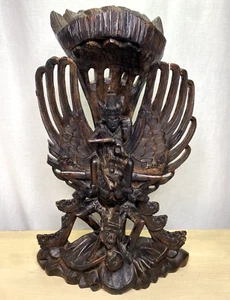 Estatua de madera tallada Garuda vintage Vishnu Riding grande 16" Bali Batuan - Imagen 1 de 20
