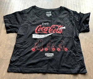 Coca Cola T Shirt Stranger Things Black Red White Size Kids Unisex Medium - Picture 1 of 6
