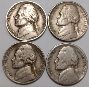 1938-D 1938-S 1939-D 1939-S Jefferson Nickels - Picture 1 of 2