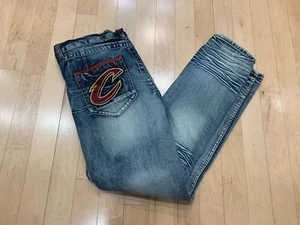 Heritage America Jeans 42 X 35 Mens Distressed Blue NBA Patches Washed Cleveland - Picture 1 of 14