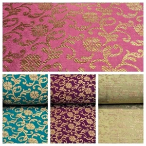 £7,50 indischer Gold Blumen Banarsi Brokat Kunstseide Stoff 52" breit MA872 - Bild 1 von 26