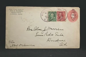 RPO: Mack & Rich 1903 Cover to Honduras, Purple CDS, Michigan Railroad - Picture 1 of 2