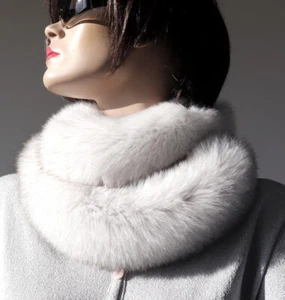 Fur Scarf Blue Fox 2in1 Boa Loop Stole Coat Trim Neck Jewelry Natural White - Picture 1 of 7