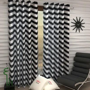 Polyester Eyelet Door Curtain Set 2 Piece - 7ft, Black - Picture 1 of 2
