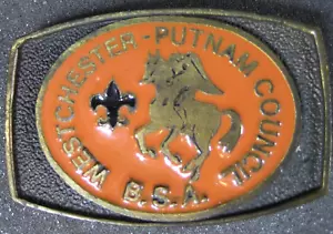 VINTAGE BOY SCOUTS OF AMERICA BRASS BELT BUCKLE BSA Westchester Putnam Council - Picture 1 of 6