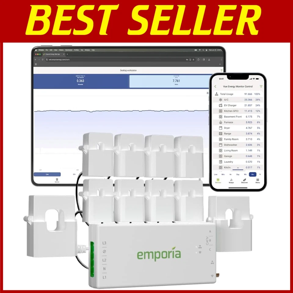 Emporia Vue 3 Smart Home Energy Monitor 16 Branch Sensors