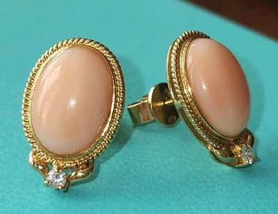 ¡LUJOSO! PENDIENTES CORAL PIEL ÁNGEL NATURAL ORO MACIZO 18kt grandes vintage 7,8g Foto 1 de 4