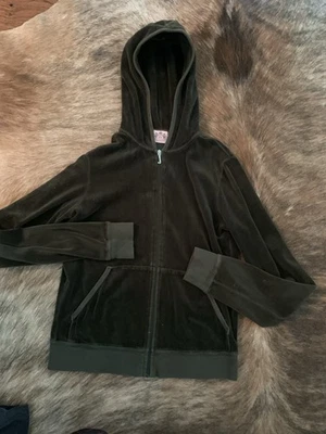 y2k Juicy Couture бархата толстовка с капюшоном sz Juniors XL полный молнии шоколадный коричневый очаровательный * - Изображение 1 из 4